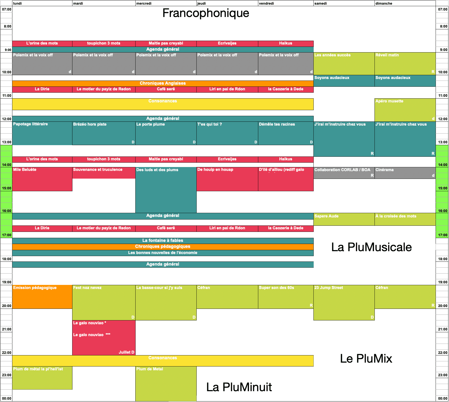 GRILLE DES PROGRAMMES D'ÉTÉ